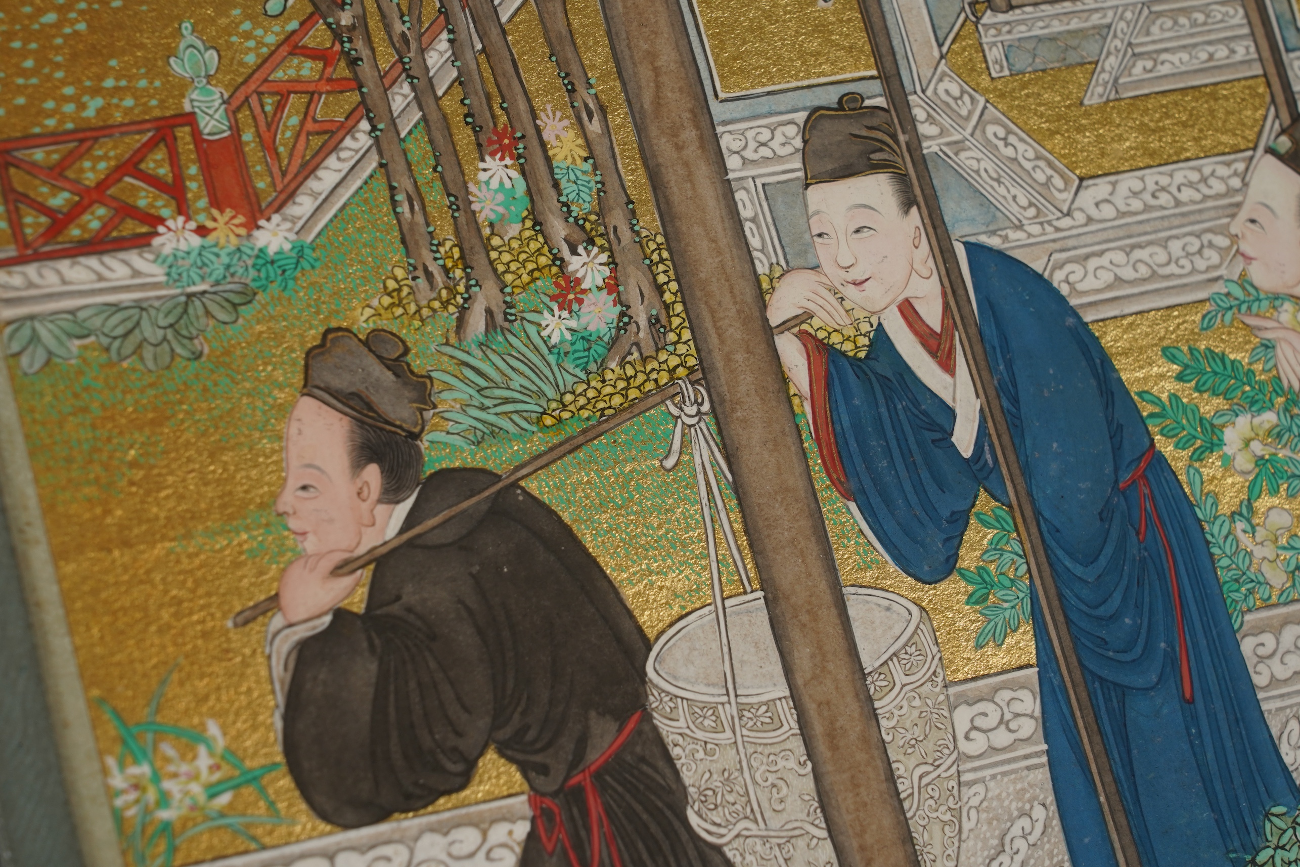 Chinese School , (19th century), Scenes from Qing court, Six gouache paintings from an album, Image 18cm x 16.5cm